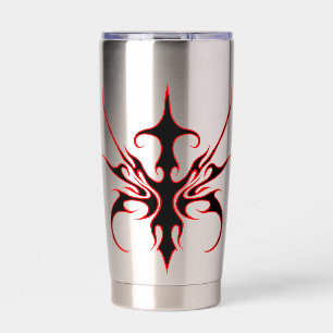 Gourde Isotherme Illustration d'art tribal noir et rouge intense à 