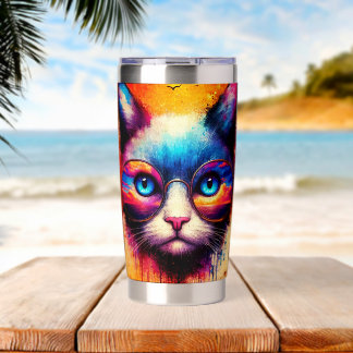 Gourde Isotherme Illustration de chat colorée funky