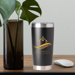 Gourde Isotherme Immobilier Société Gold House Logo Realtor Personn<br><div class="desc">Cette bouteille d'eau chic de société immobilière est faite sur mesure avec votre nom de société immobilière et de mandataire. Ces élégants objets de vente d'or sont dotés d'une jolie maison avec une voûte en cuir et des courbes élégantes en dessous. Personnalisez ce cadeau d'affaires moderne avec vos propres informations....</div>