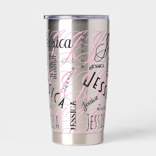 Gourde Isotherme Jessica Nom Personnalisé Noir Rose