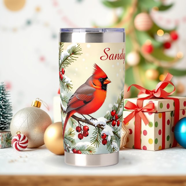 Gourde Isotherme Joli Cardinal de Noël et Branches de Pin (Créateur téléchargé)