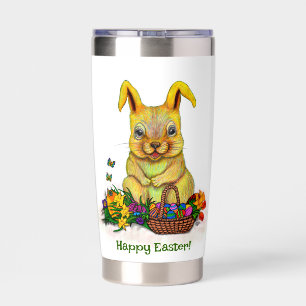 Gourde Isotherme Joli lapin de Pâques avec oeufs et fleurs