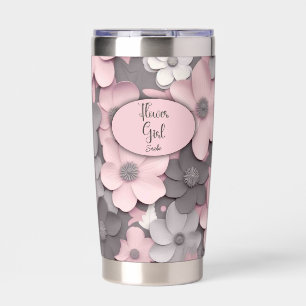 Gourde Isotherme Joli Pretty rose-Grey en 3D Papes Flower Girl
