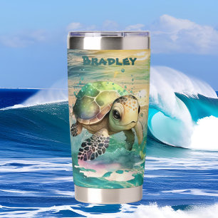 Gourde Isotherme Jolie plage mer tortue ajouter nom