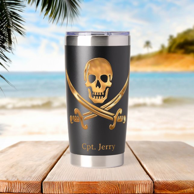 Gourde Isotherme Jolly Roger Or Pirate Custom (Plage (pivotée))