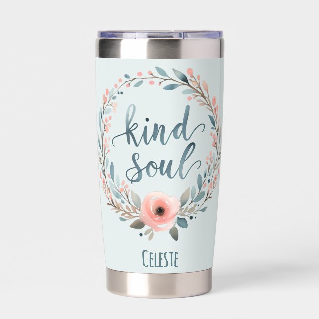 Gourde Isotherme Kind Soul Floral Wreath Watercolor Quote (Extérieur)