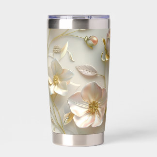 Gourde Isotherme Luxueux élégant feuille d'or florale en relief 3D