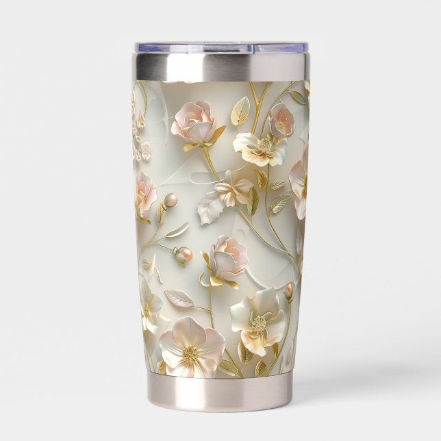 Gourde Isotherme Luxury 3D Embossed Floral Gold Foil Elegant  (Extérieur)