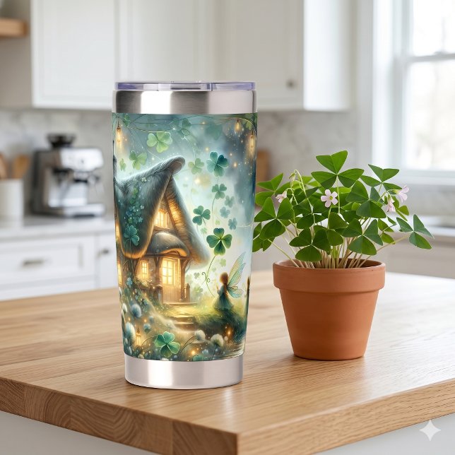Gourde Isotherme Maisonnette lumineuse de la fée du trèfle (Shamrock Fairy Cottage Glow Insulated Tumbler)