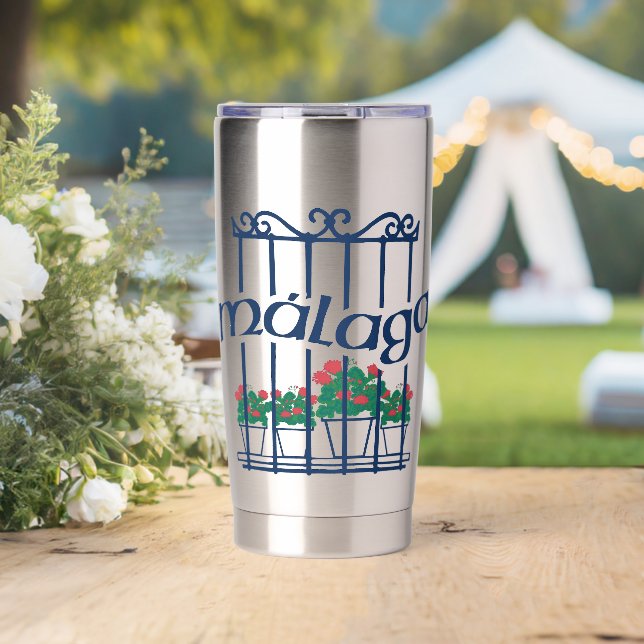 Gourde Isotherme Malaga, fenêtre avec des fleurs (Mariage (pivotée))
