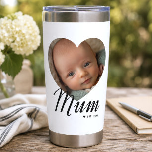 Gourde Isotherme Maman a établi un script cœur photo blanc