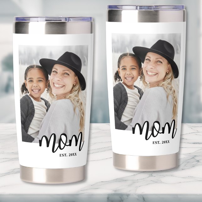 Gourde Isotherme Maman Etabli Script Photo Cadeau (Mom Established Script Photo Gift Insulated Tumbler)