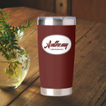 Gourde Isotherme Maroon Stylisé Mariage Nom du fabricant<br><div class="desc">Offrez à votre marionnettiste mariage ce tournevis en acier inoxydable,  tendance et personnalisé avec son nom en écriture stylisée dans un design ovale blanc. Arrière - plan et script est une couleur marron. Personnalisez votre tondeuse thermique en éditant et en remplaçant le nom du toiletteur par le nom désiré.</div>