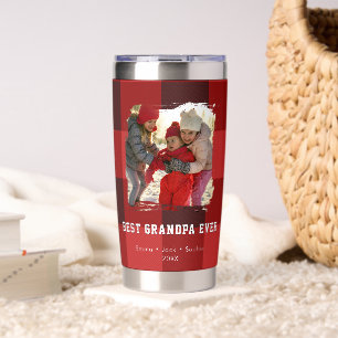 Gourde Isotherme Meilleur Papa Rouge Noir Buffalo Plaid Photo Noël