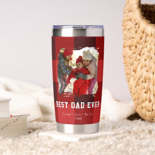 Gourde Isotherme Meilleur Papa Rouge Noir Buffalo Plaid Photo Noël