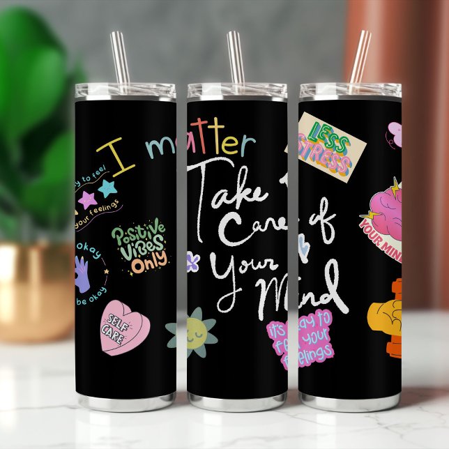Gourde Isotherme Mental Health Self Care Affirmation Tumbler – Posi (Positive Mental Health Reminder)