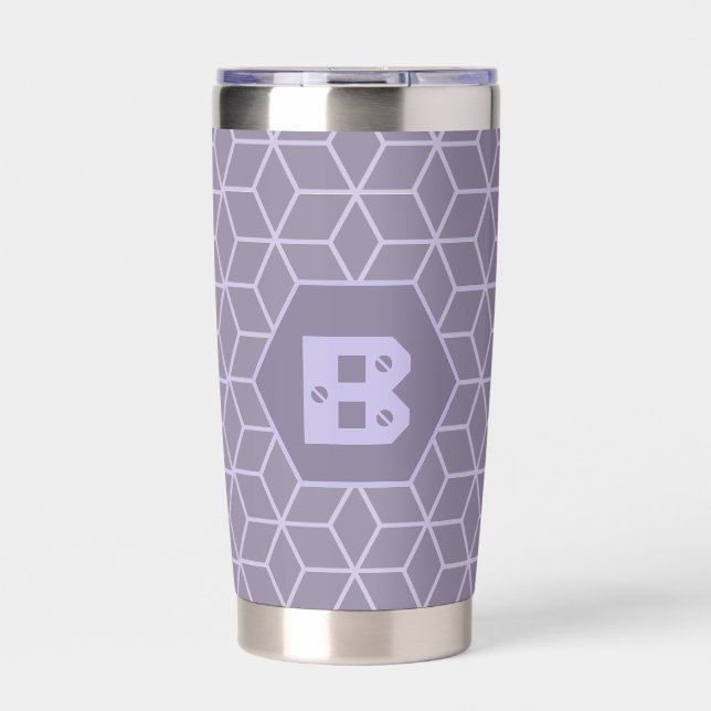 Gourde Isotherme Modern Purple Geometric Cubes Pattern Monogram (Extérieur)
