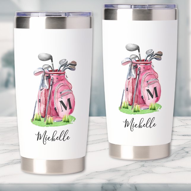 Gourde Isotherme Monogramme de golf rose (Pink Initial Name Monogram Insulated Tumbler)