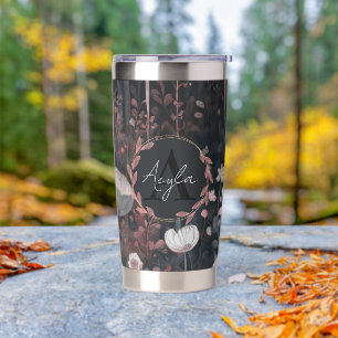 Gourde Isotherme Monogramme de saumon noir : Fleurs sauvages de for