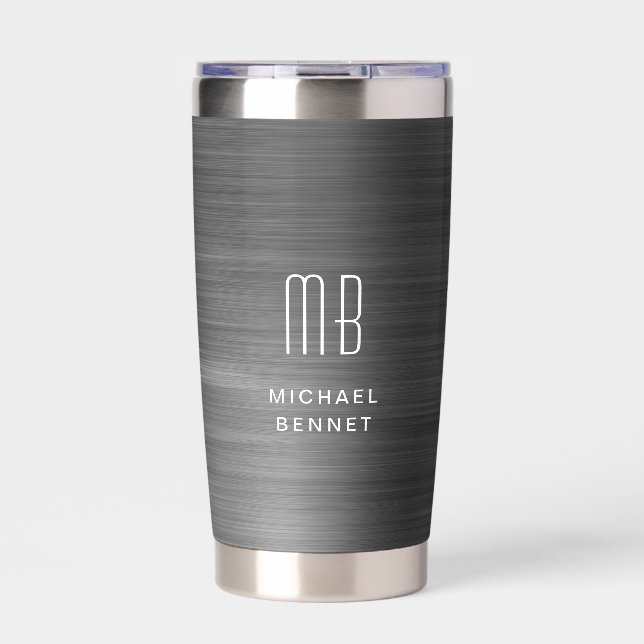 Gourde Isotherme Monogramme Élégant Noir (Extérieur)