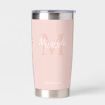 Gourde Isotherme Monogramme et nom de la servante d'accueil personn<br><div class="desc">Cadeaux de Bridesmaids personnalisées avec le nom de la femme de bridesmaid personnalisé en style de police de script classique blanc et monogramme en style de police de serif classique rose vif comme arrière - plan avec titre et date de mariage en style de police de serif classique blanc sur...</div>