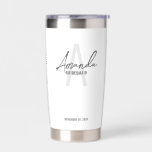 Gourde Isotherme Monogramme et nom d'une servante d'État moderne pe<br><div class="desc">Monogramme et cadeaux de nom de Bridesmaid Ce design présente le nom de femme de pont personnalisée en gris moderne écriture script style de police et monogramme en gris clair gris moderne style de police sans serif moderne comme arrière - plan, avec des détails mariages en gris moderne sans serif...</div>