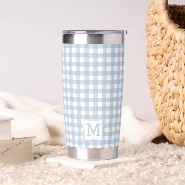 Gourde Isotherme Monogramme minimaliste bleu En vichy Motif (Salon)