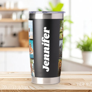 Gourde Isotherme Monogramme moderne Personnalisé 12 Photo Collage