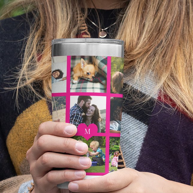 Gourde Isotherme Monogramme personnalisé moderne multi photo collag (Créateur téléchargé)