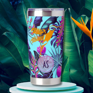 Gourde Isotherme Motif de feuillage tropical gras avec colibri