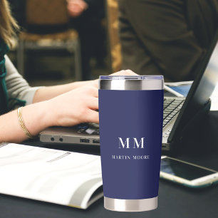 Gourde Isotherme Nom des initiales du monogramme blanc bleu marine