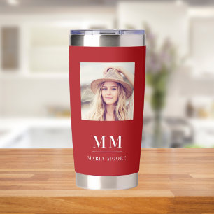 Gourde Isotherme Nom des initiales du monogramme de photo blanc rou