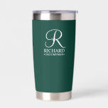 Gourde Isotherme Nom et monogramme du Groomsman personnalisé<br><div class="desc">Elégant cadeau personnalisé Groomsman avec monogramme personnalisé en blanc élégant style de police script avec le nom et le titre de groomsman dans le style de police serif classique sur arrière - plan vert émeraude. Parfait aussi pour le meilleur homme, père de la mariée, demoiselle d'honneur, fille de fleurs, mère...</div>