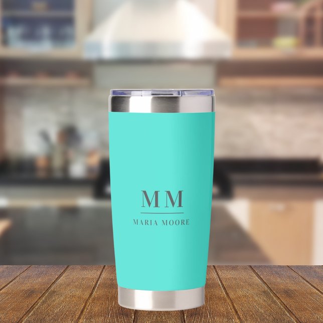 Gourde Isotherme Nom initial de monogramme personnalisé turquoise (Créateur téléchargé)
