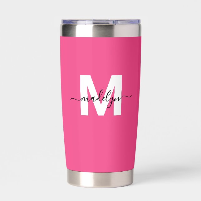 Gourde Isotherme Nom Monogramme Rose (Extérieur)