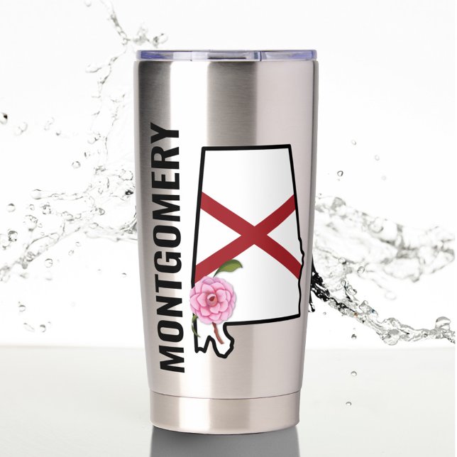 Gourde Isotherme Nom personnalisé Alabama Drapeau et Fleur d'État C (Créateur téléchargé)