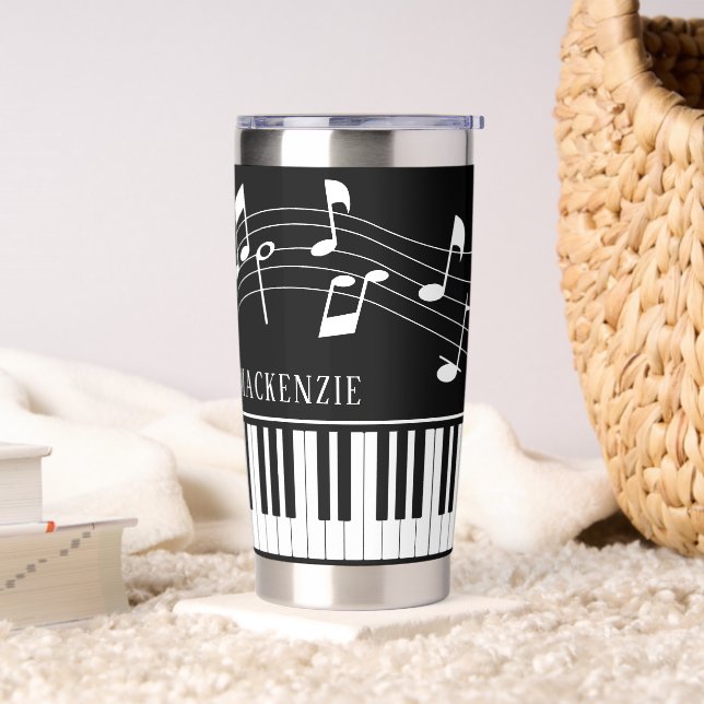 Gourde Isotherme Notes de musique pour piano Nom de script noir bla (Salon)