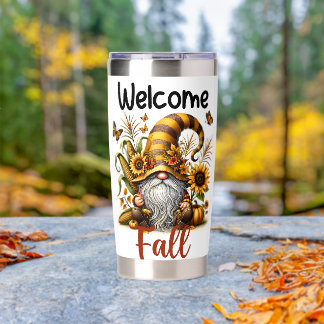 GOURDE ISOTHERME ORANGE ADORABLE FALL GNOME AVEC CITROUILLES D'AUTO