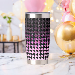 Gourde Isotherme Pailletage rose et motif pied-de-poule noir