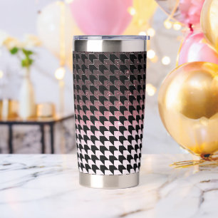 Gourde Isotherme Paillettes or rose gold et motif pied-de-poule noi