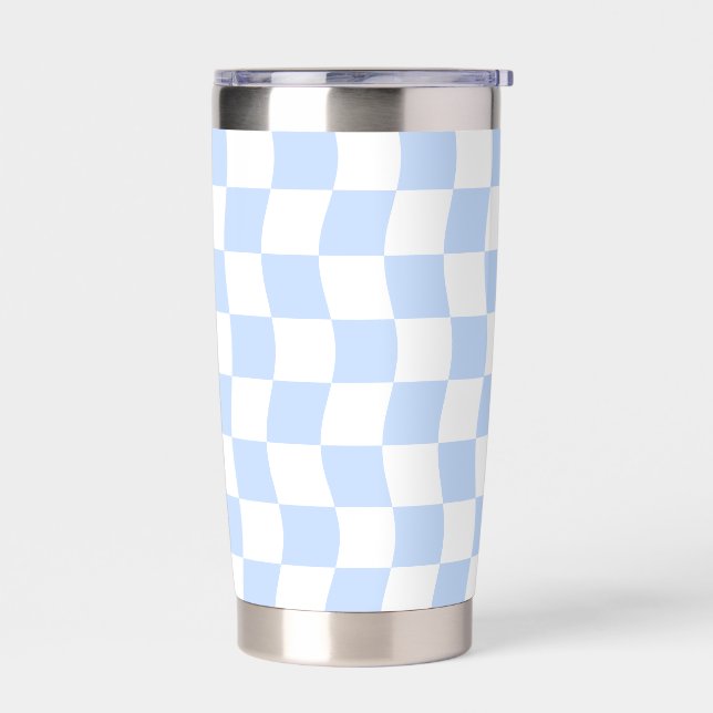 Gourde Isotherme Pastel Blue White Retro Checkerboard Pattern (Gauche)