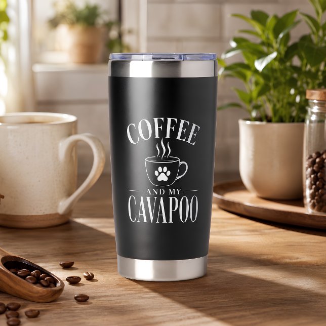 Gourde Isotherme Paw Café Et Mon Amant Cavapoo Noir (Créateur téléchargé)