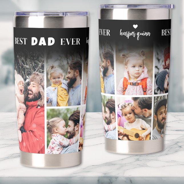 Gourde Isotherme Personnalisé Meilleur Papa Ever 8 Photo Collage Pè (Personalized Best Dad Ever 8 Photo Collage Father Insulated Tumbler)