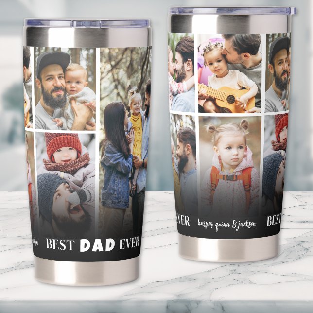 Gourde Isotherme Personnalisé Meilleur Papa Jamais Photo Collage Pè (Personalized Best Dad Ever Photo Collage Father Insulated Tumbler)