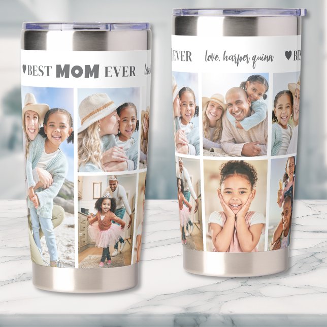 Gourde Isotherme Personnalisé Meilleure Maman Photo Collage Mère (Personalized Best Mom Photo Collage Mother Insulated Tumbler )