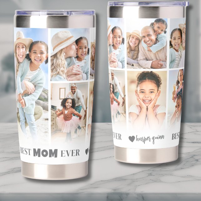 Gourde Isotherme Personnalisé Meilleure Maman Photo Collage Mère (Personalized Best Mom 8 Photo Collage Mother Insulated Tumbler )