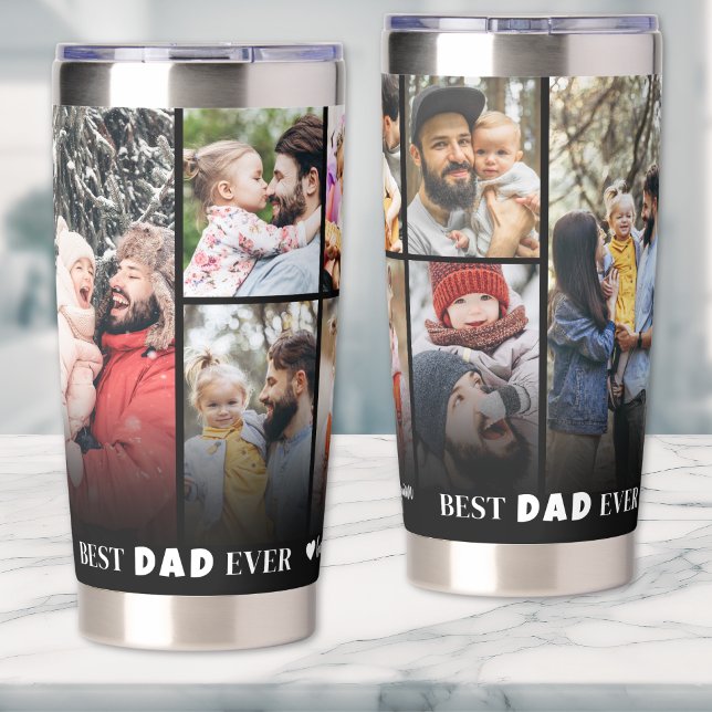 Gourde Isotherme Photo personnalisée Meilleur papa Père Collage pèr (Personalized Best Dad Photo Collage Father Insulated Tumbler )