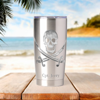 Gourde Isotherme Pirate Argent Personnalisé Jolly Roger
