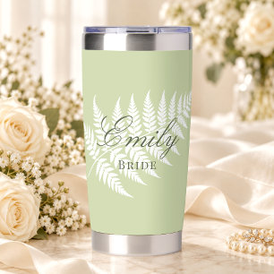 Gourde Isotherme Pistache Vert Blanc Fougère Élégant Pastel Mariage