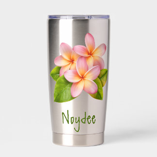 Gourde Isotherme Plumeria Frangipanier Rose, votre nom vert, Floral